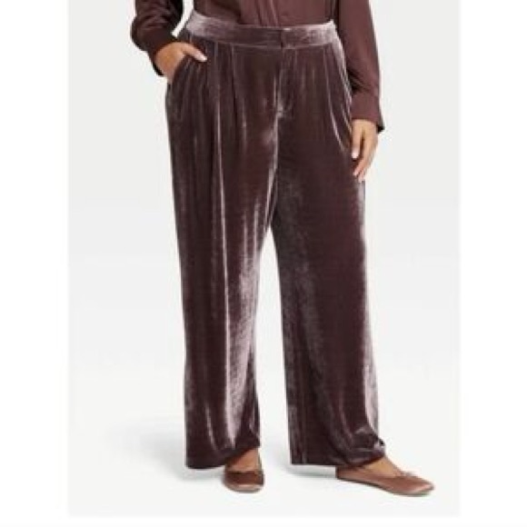 a new day 6 Velvet Wide Leg Pants in Dusty Purple Mauve/Brown Pockets Elastic - Picture 2 of 16